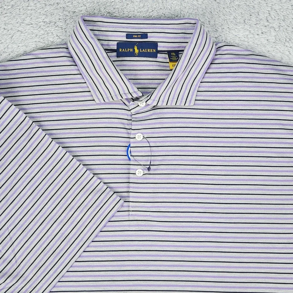 Ralph Lauren Polo Mens 2XL Purple Gray Striped Pro Fit Performance Wicking NEW
